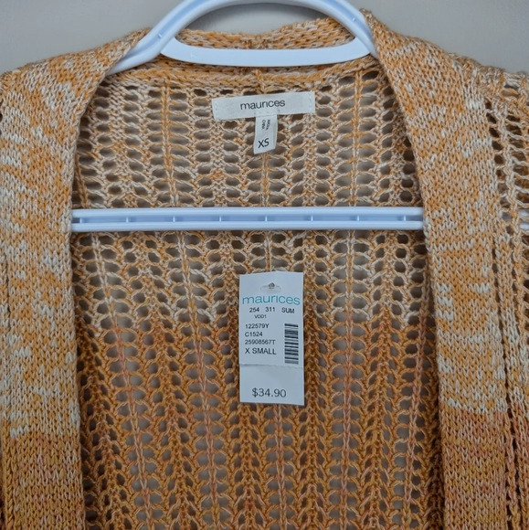 NWT Maurices Sunset Ombre Fringe Open Front Crochet Cardigan Women  XS - Picture 4 of 8